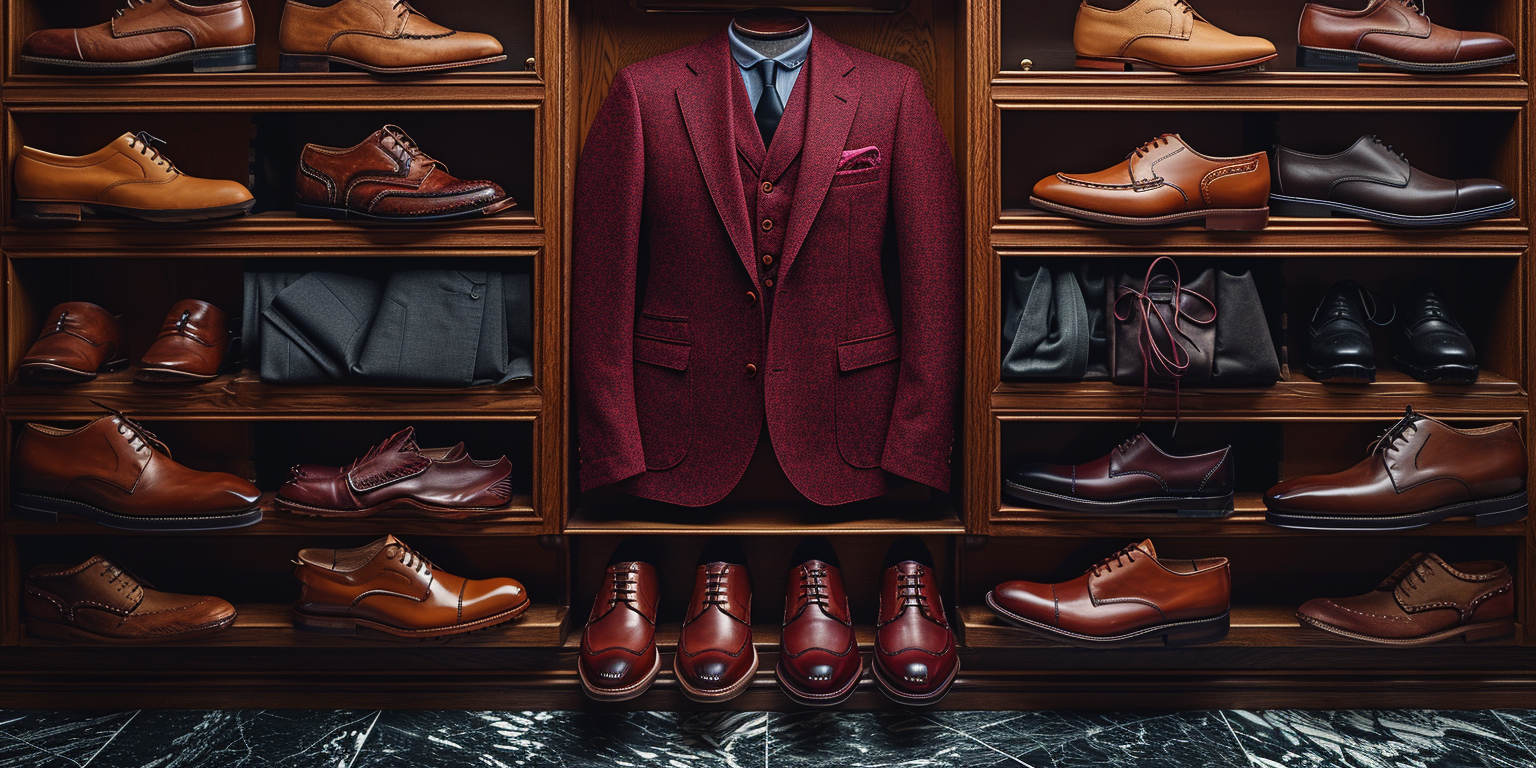 burgundy suit with shoes